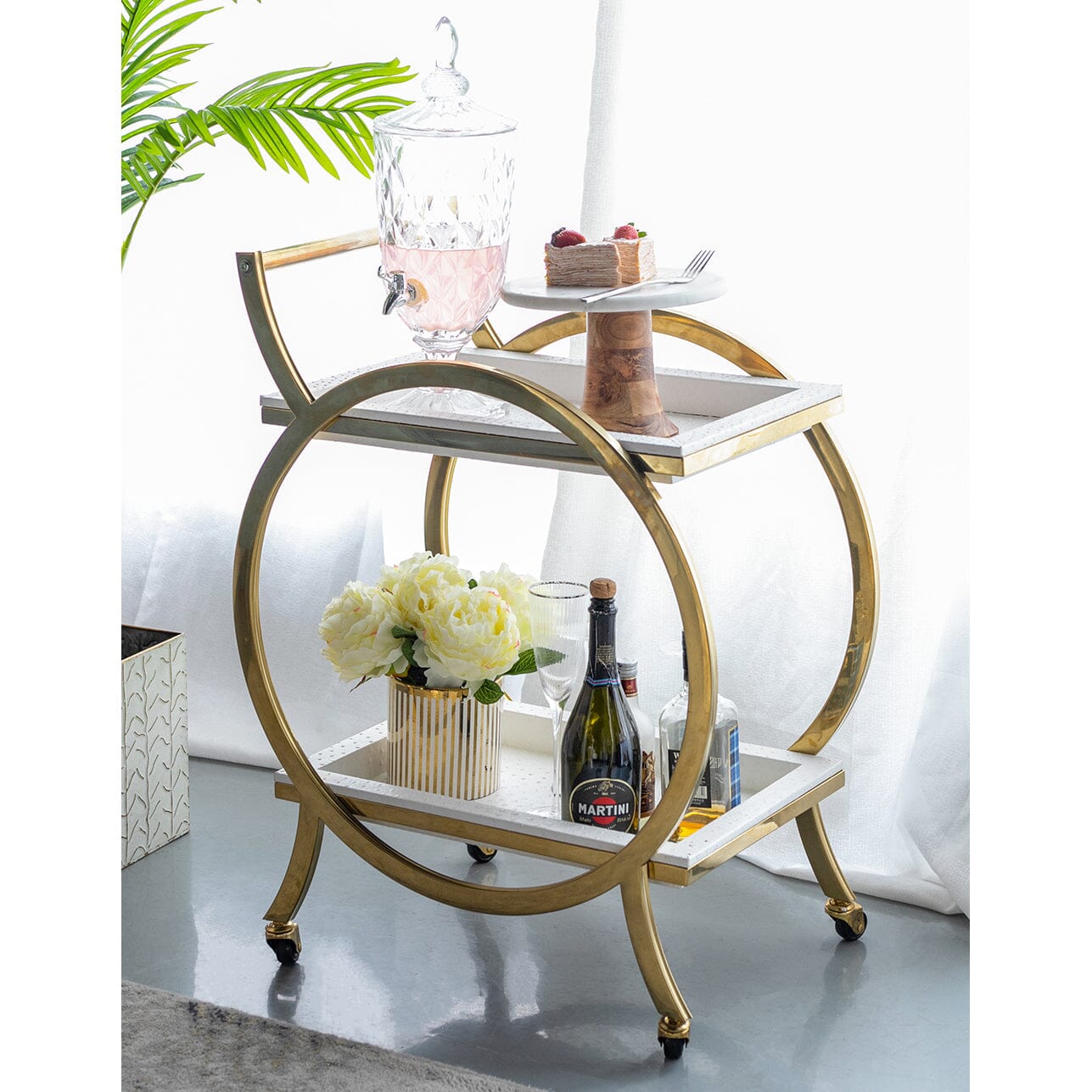 Contemporary Bar Cart – Polished Steel Frame - decorstore
