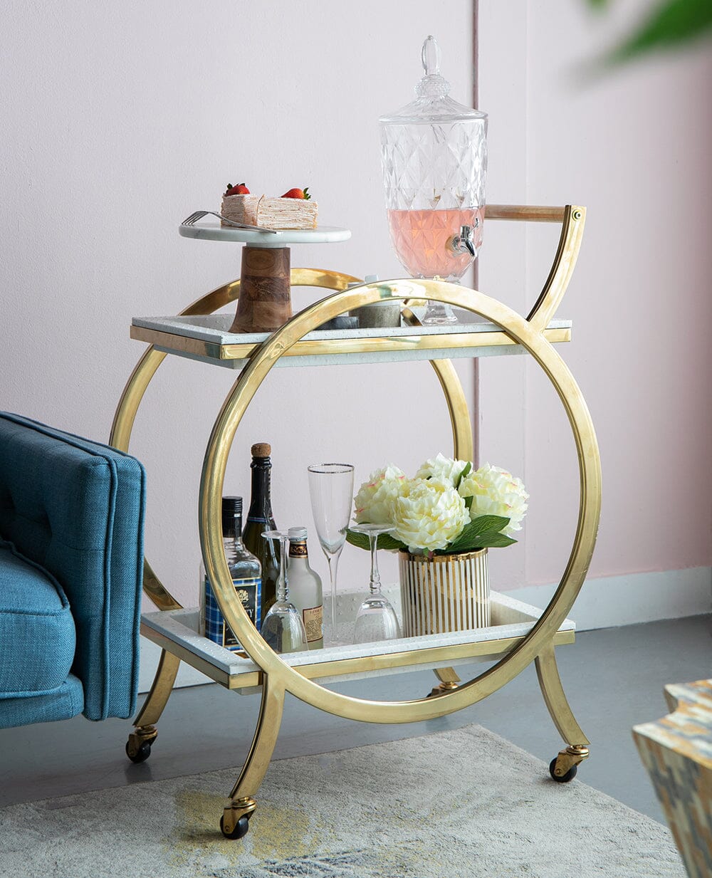Contemporary Bar Cart – Polished Steel Frame - decorstore