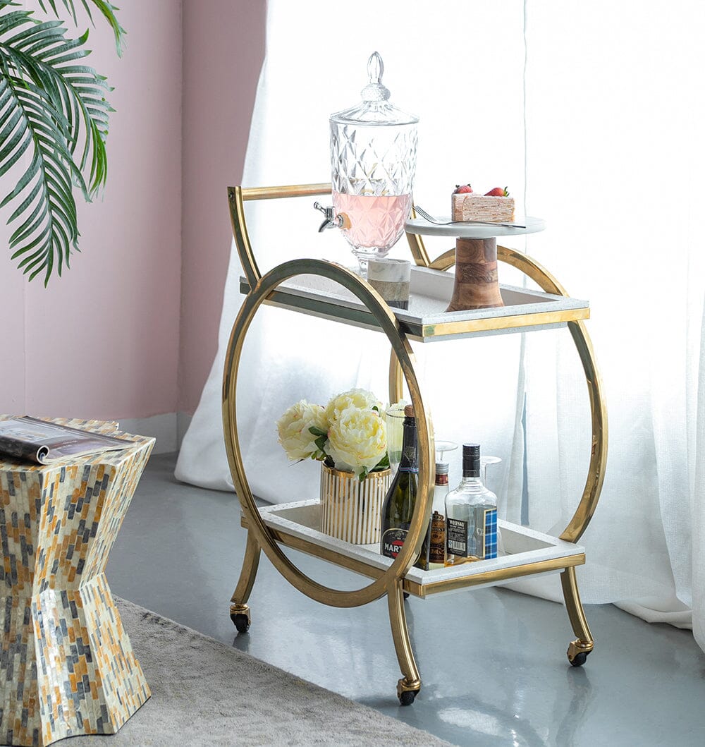 Contemporary Bar Cart – Polished Steel Frame - decorstore