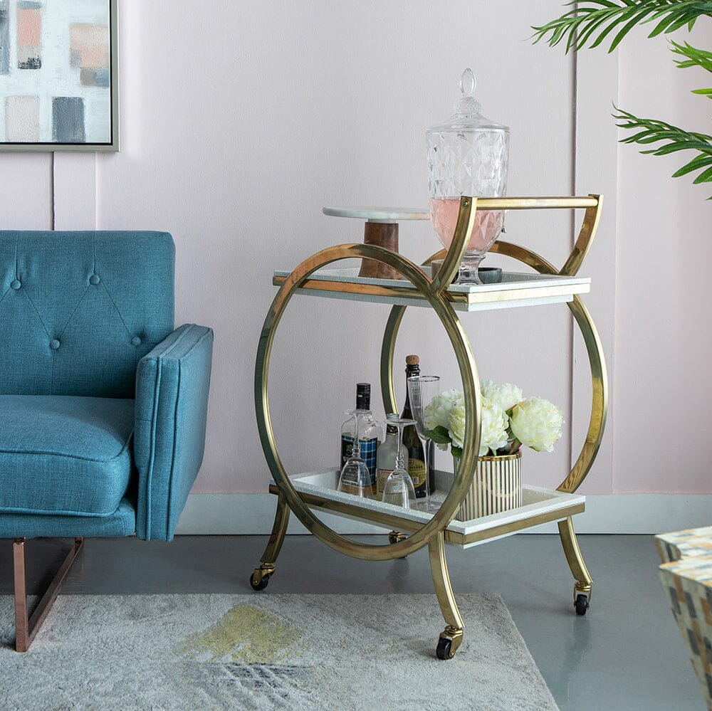 Contemporary Bar Cart – Polished Steel Frame - decorstore