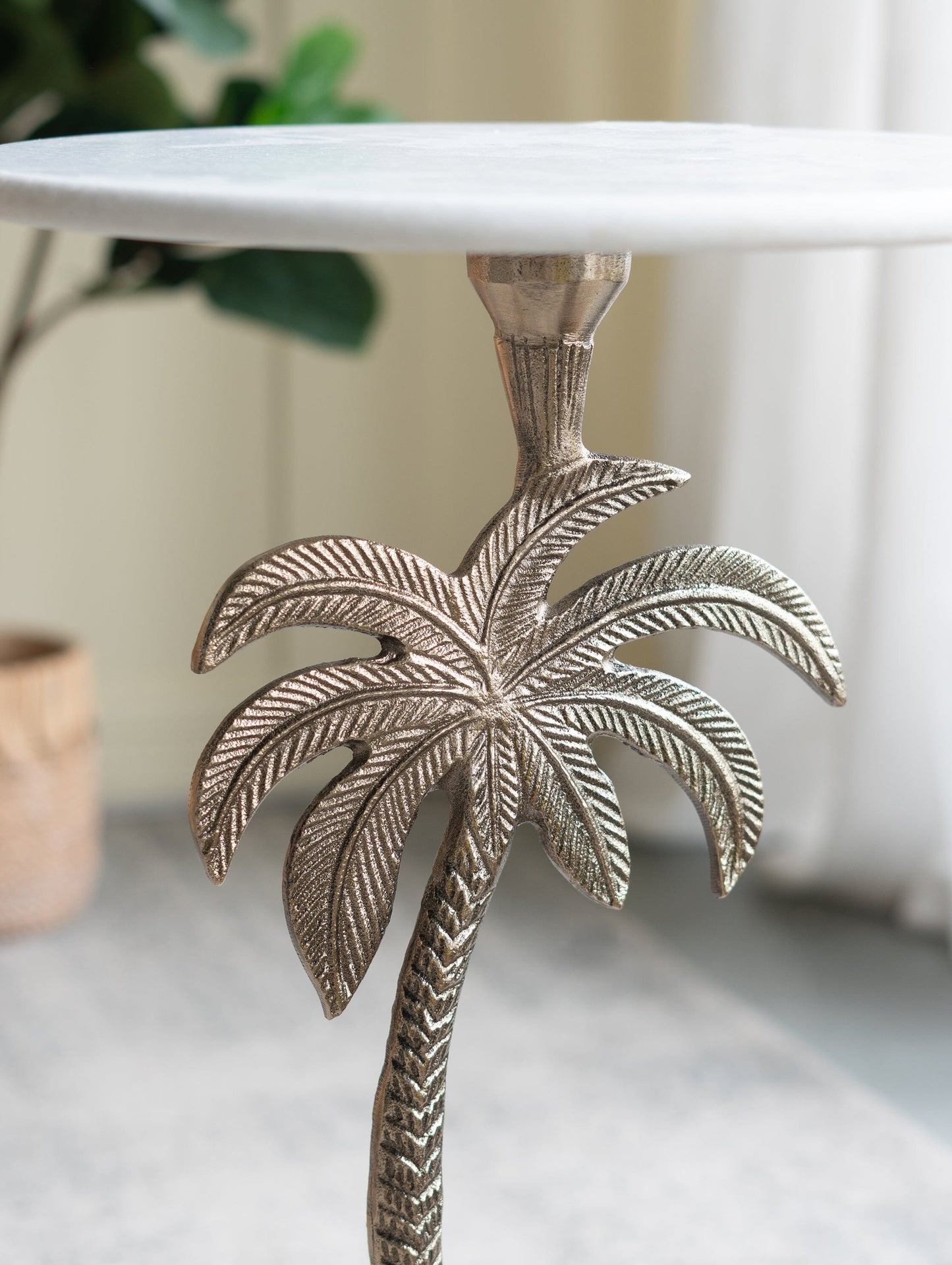legant Side Table – Marble Top, Palm Carved Base - decorstore