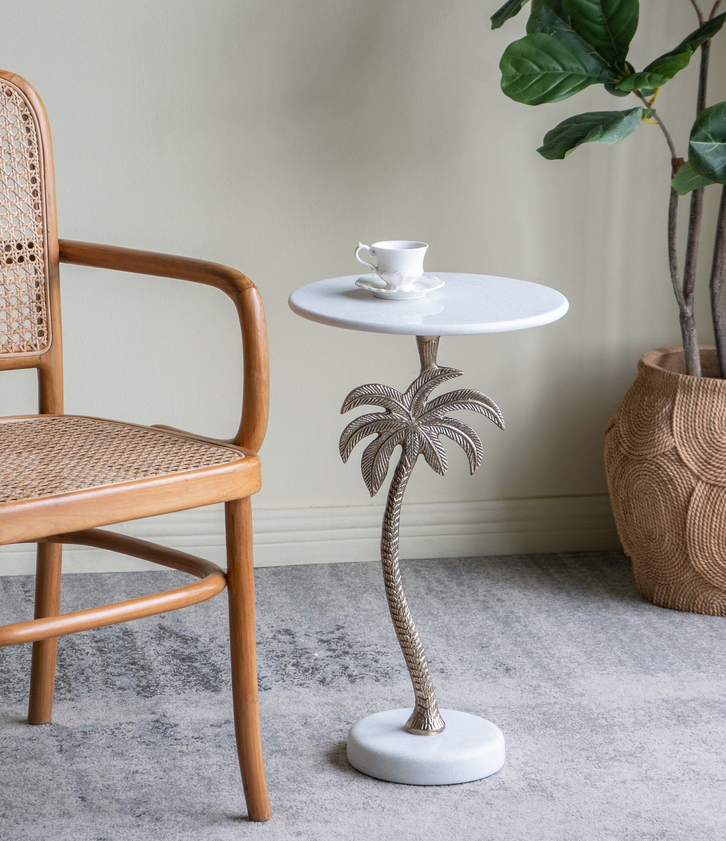 legant Side Table – Marble Top, Palm Carved Base - decorstore