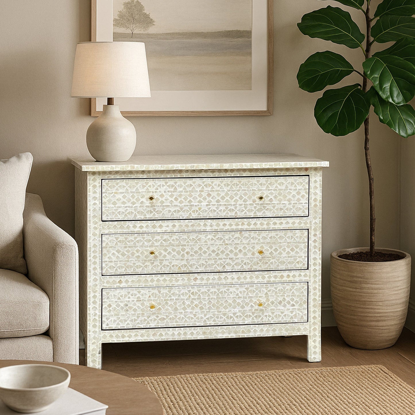 Mother of Pearl Chest – Black & White Inlay Finish - decorstore