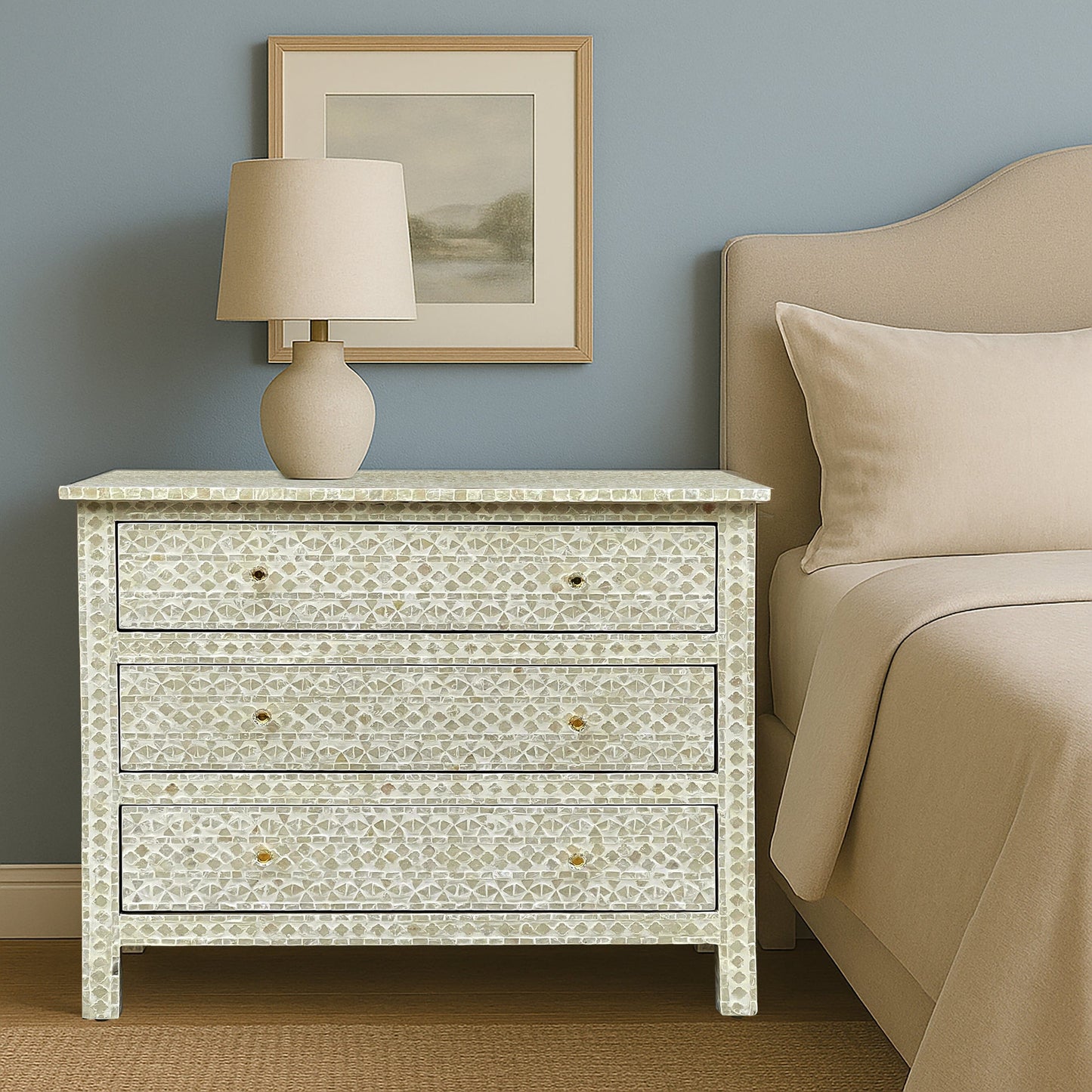 Mother of Pearl Chest – Black & White Inlay Finish - decorstore