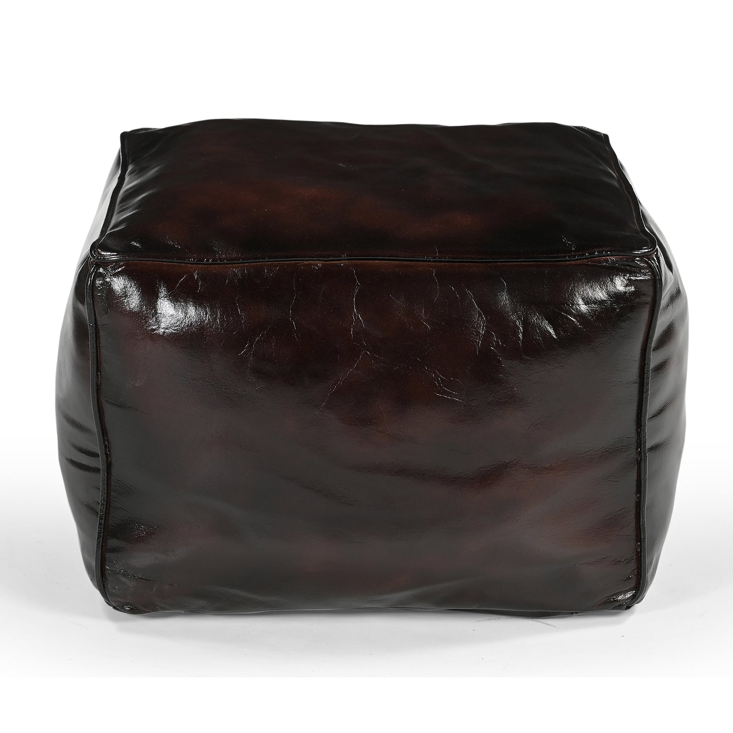 Vintage Brown Leather Square Ottoman - decorstore