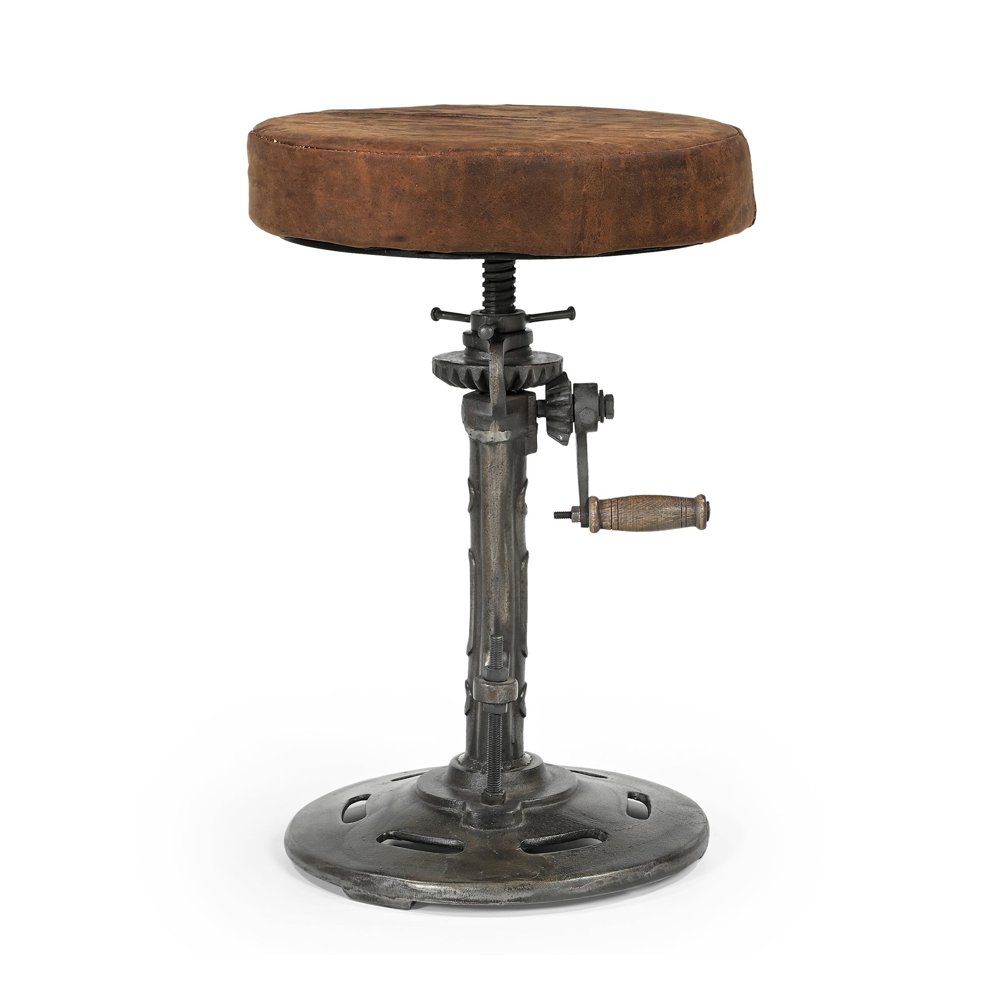 Old World Leather Windup Stool - decorstore