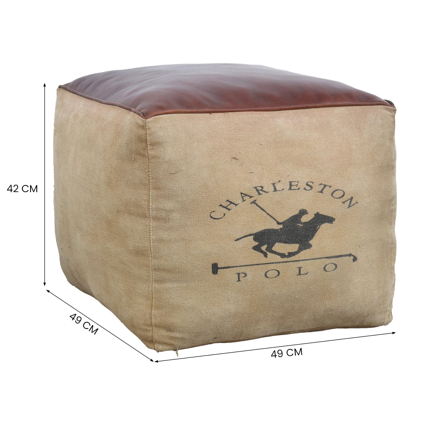 Polo Canvas And Leather Square Ottoman