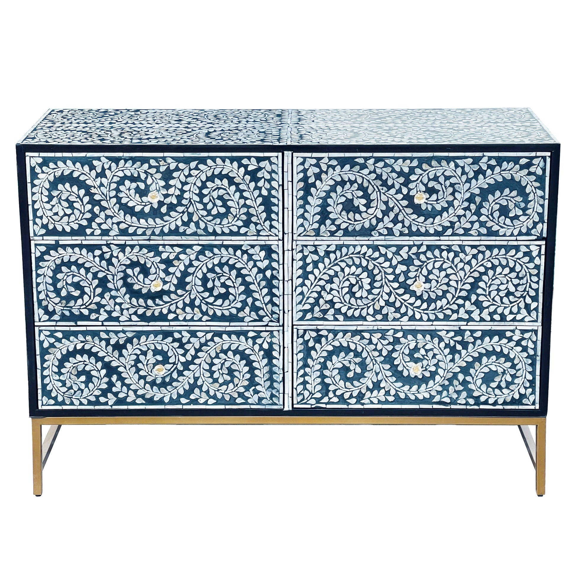 Mother of Pearl Inlay Chest – Botanical Blue Detail - decorstore