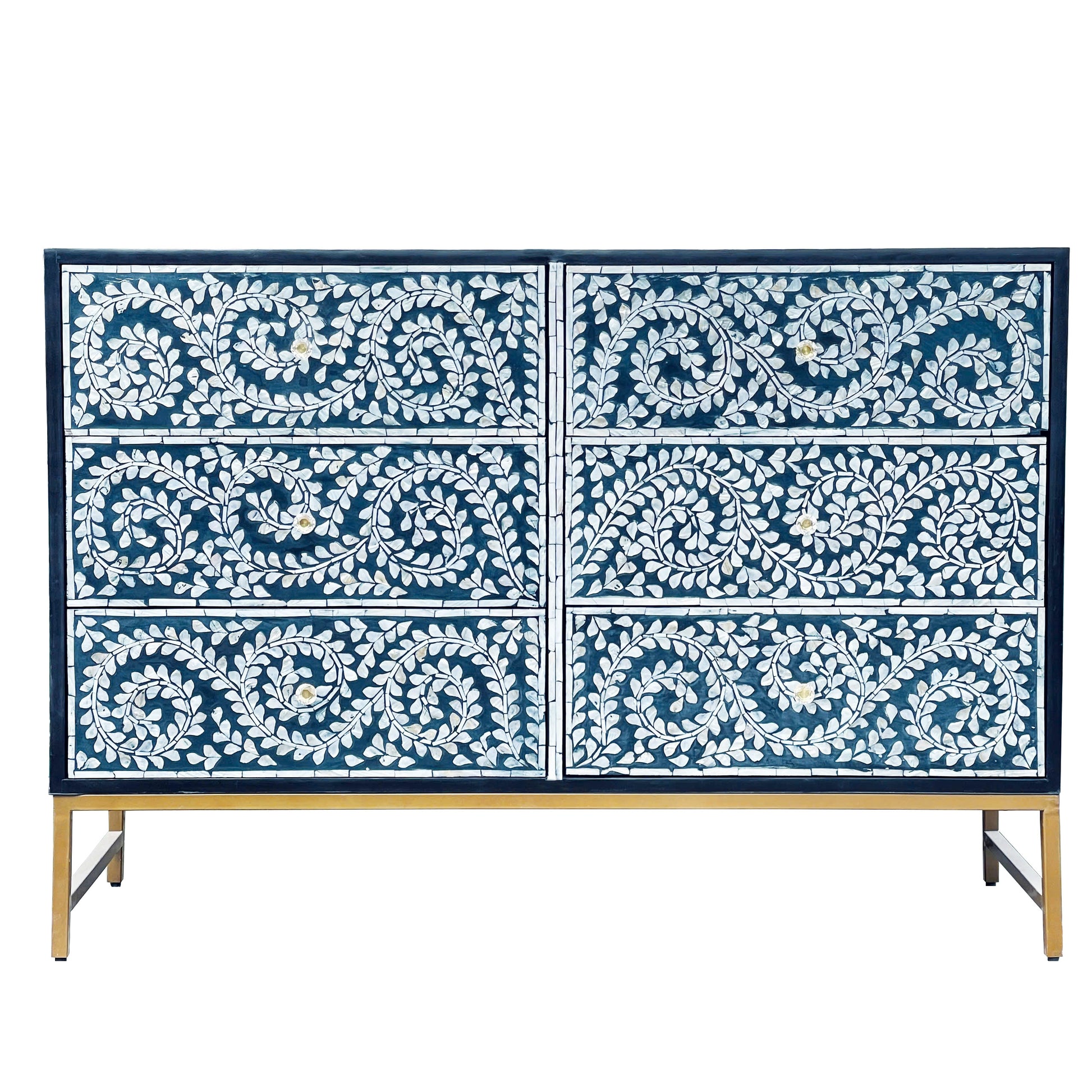 Mother of Pearl Inlay Chest – Botanical Blue Detail - decorstore