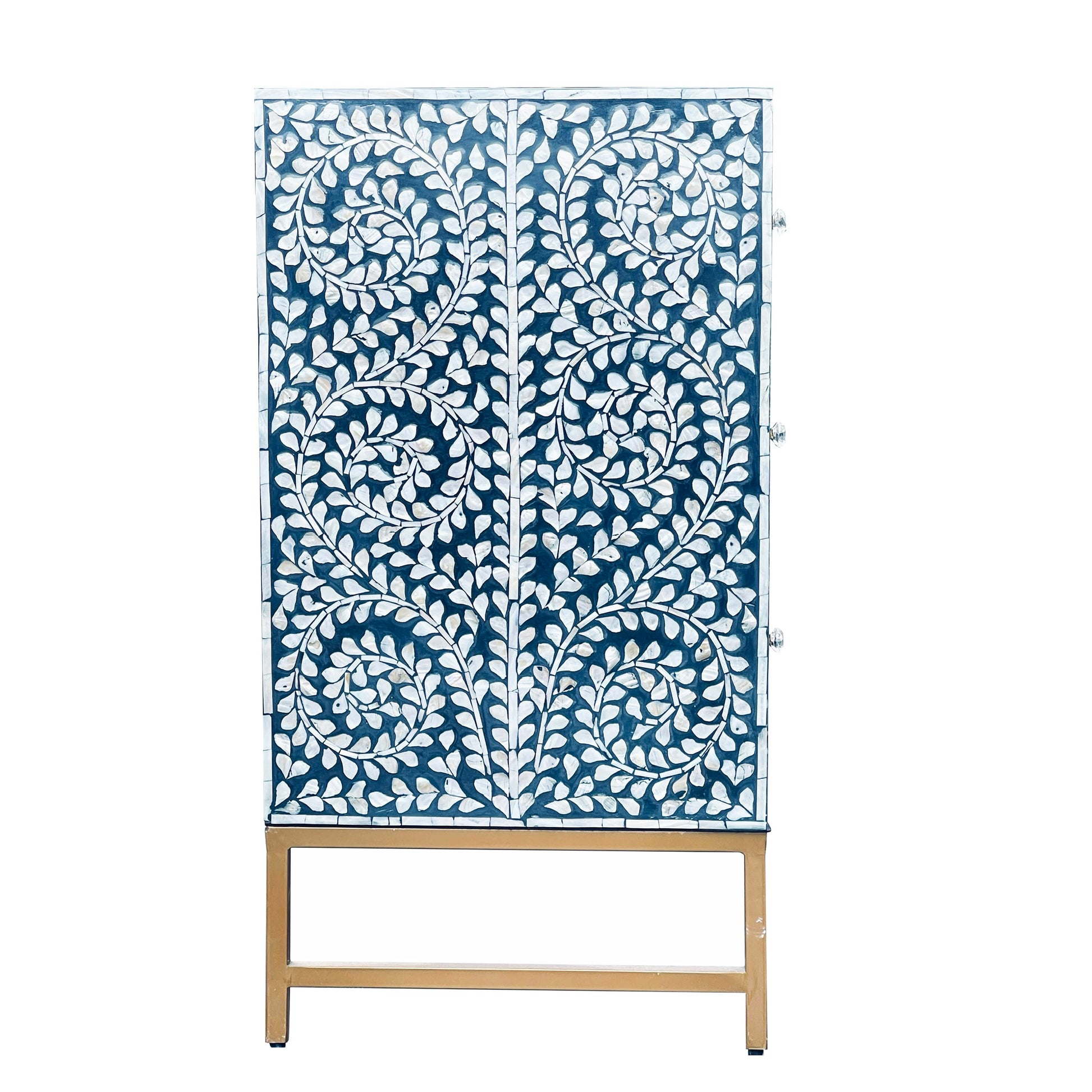 Mother of Pearl Inlay Chest – Botanical Blue Detail - decorstore