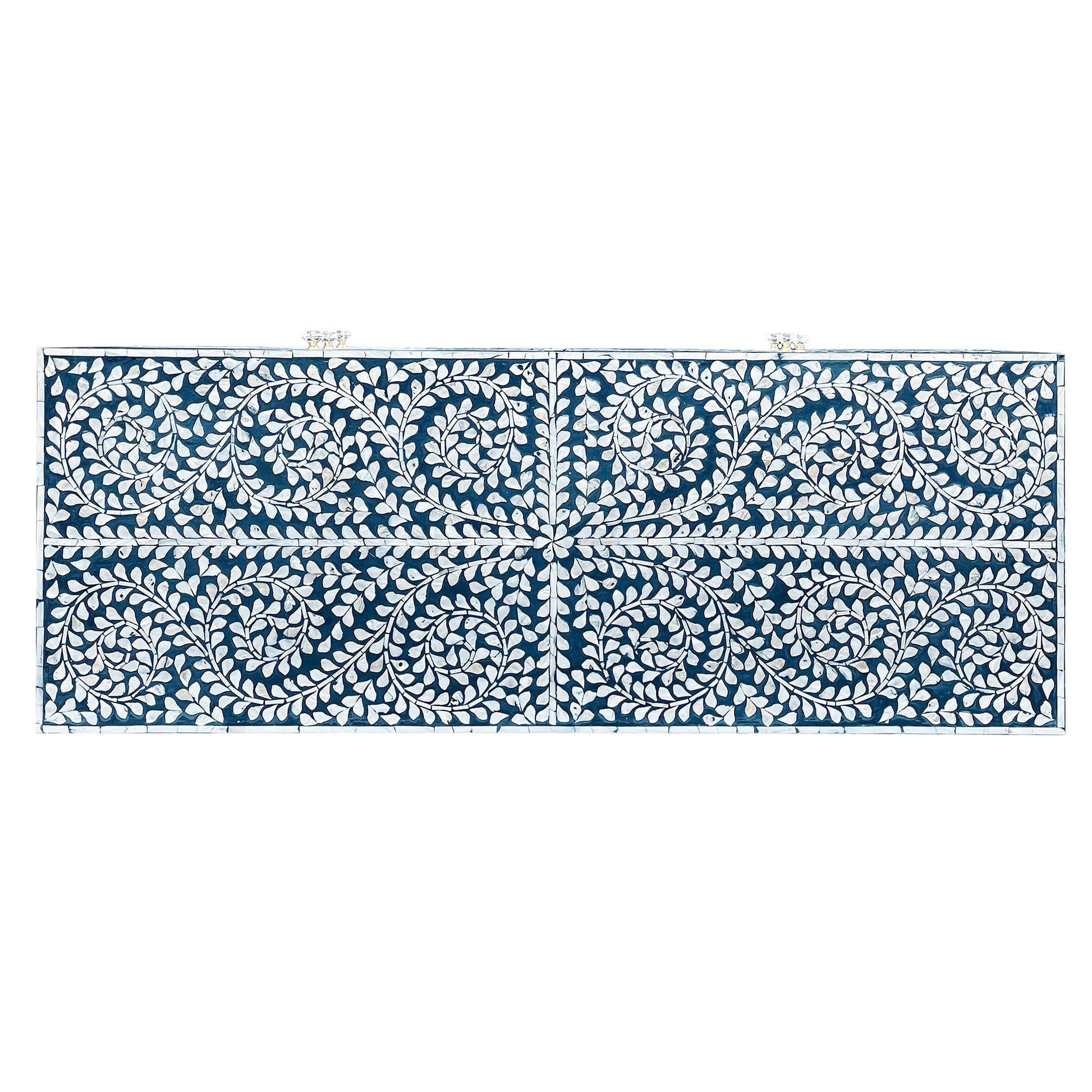 Mother of Pearl Inlay Chest – Botanical Blue Detail - decorstore