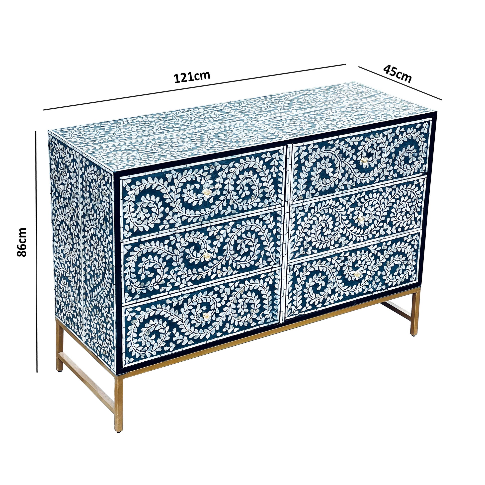 Mother of Pearl Inlay Chest – Botanical Blue Detail - decorstore