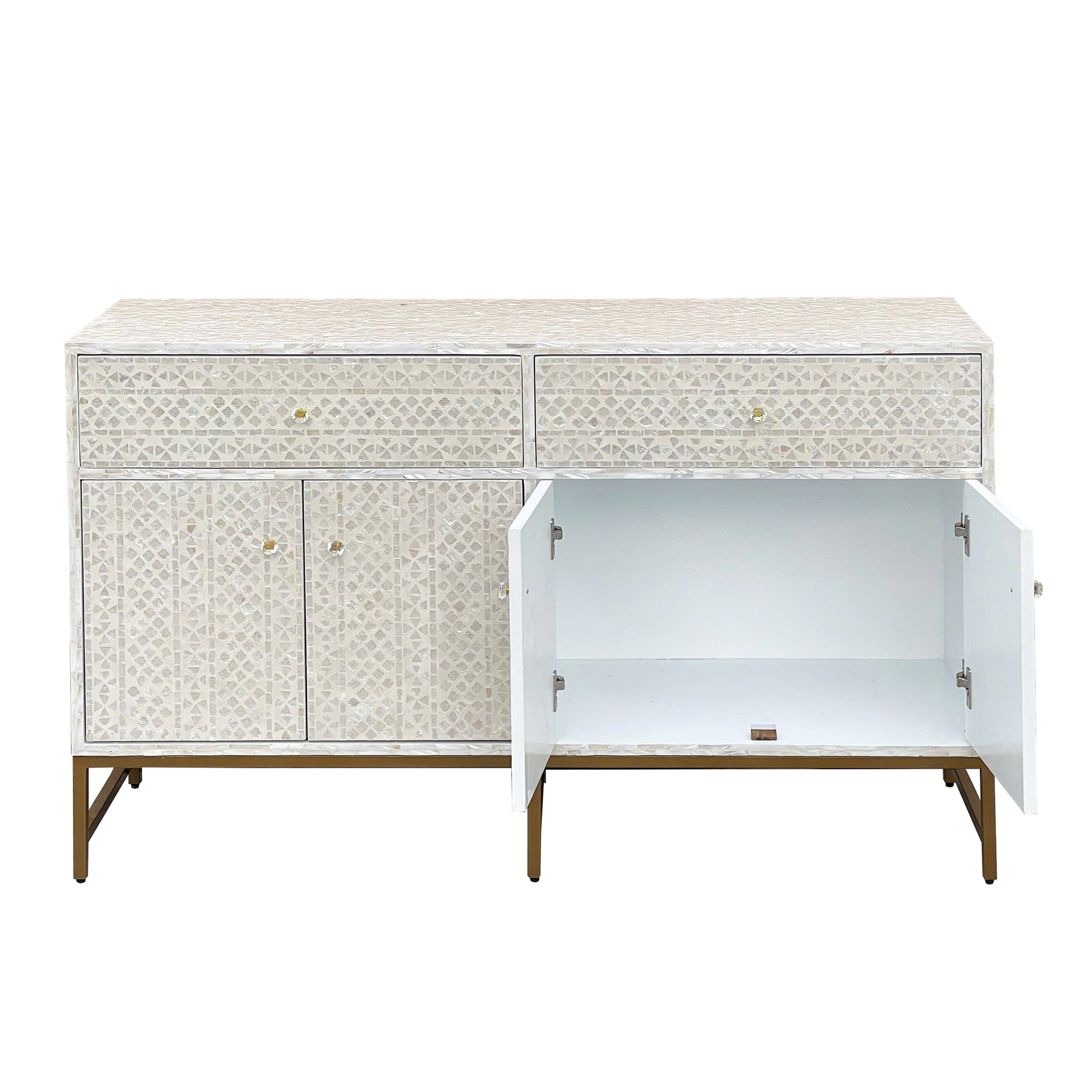 Mother of Pearl Console Cabinet – Light Wash Finish - decorstore