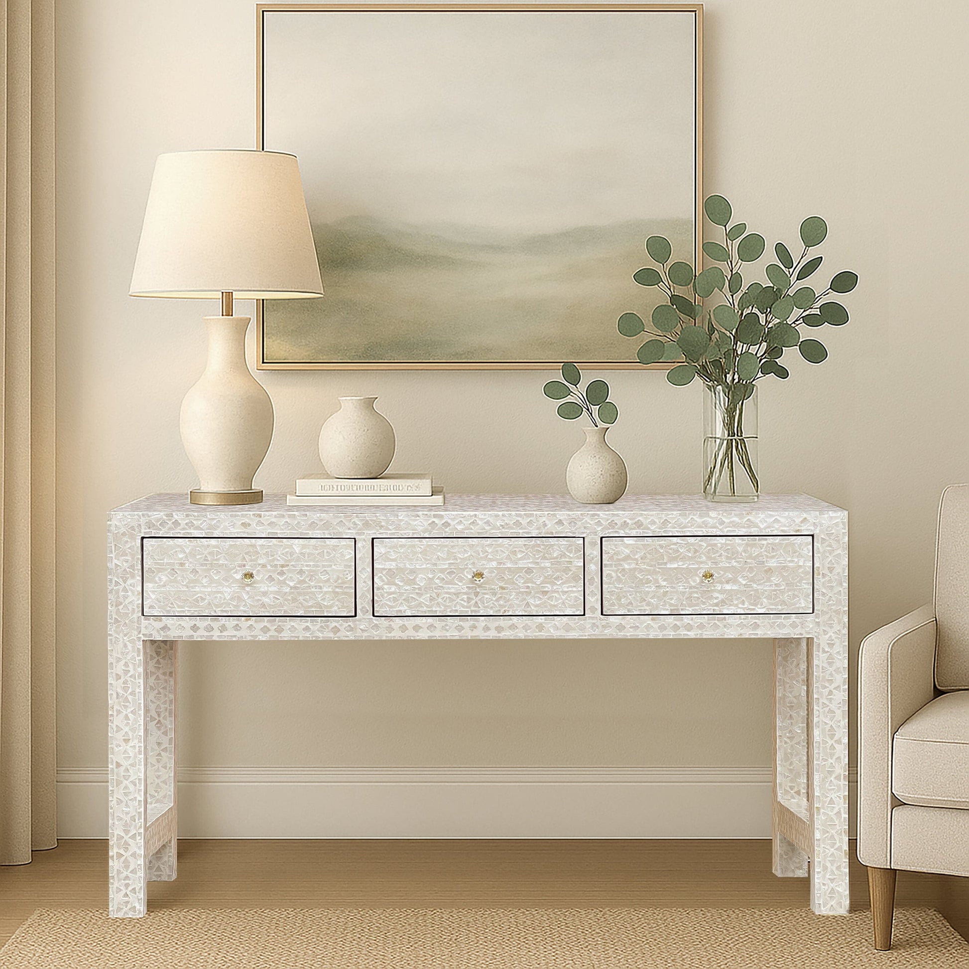 Mother of Pearl Inlay Console – Subtle Light Hue - decorstore