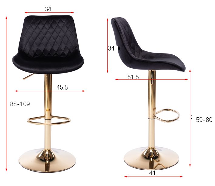 Jorja Black Velvet and Gold Gas Lift Bar Stool - decorstore