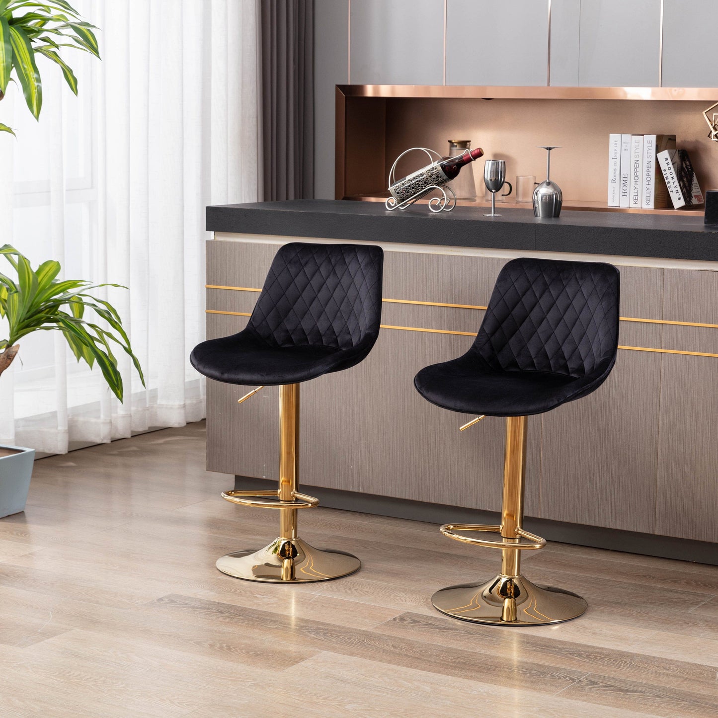 Jorja Black Velvet and Gold Gas Lift Bar Stool - decorstore