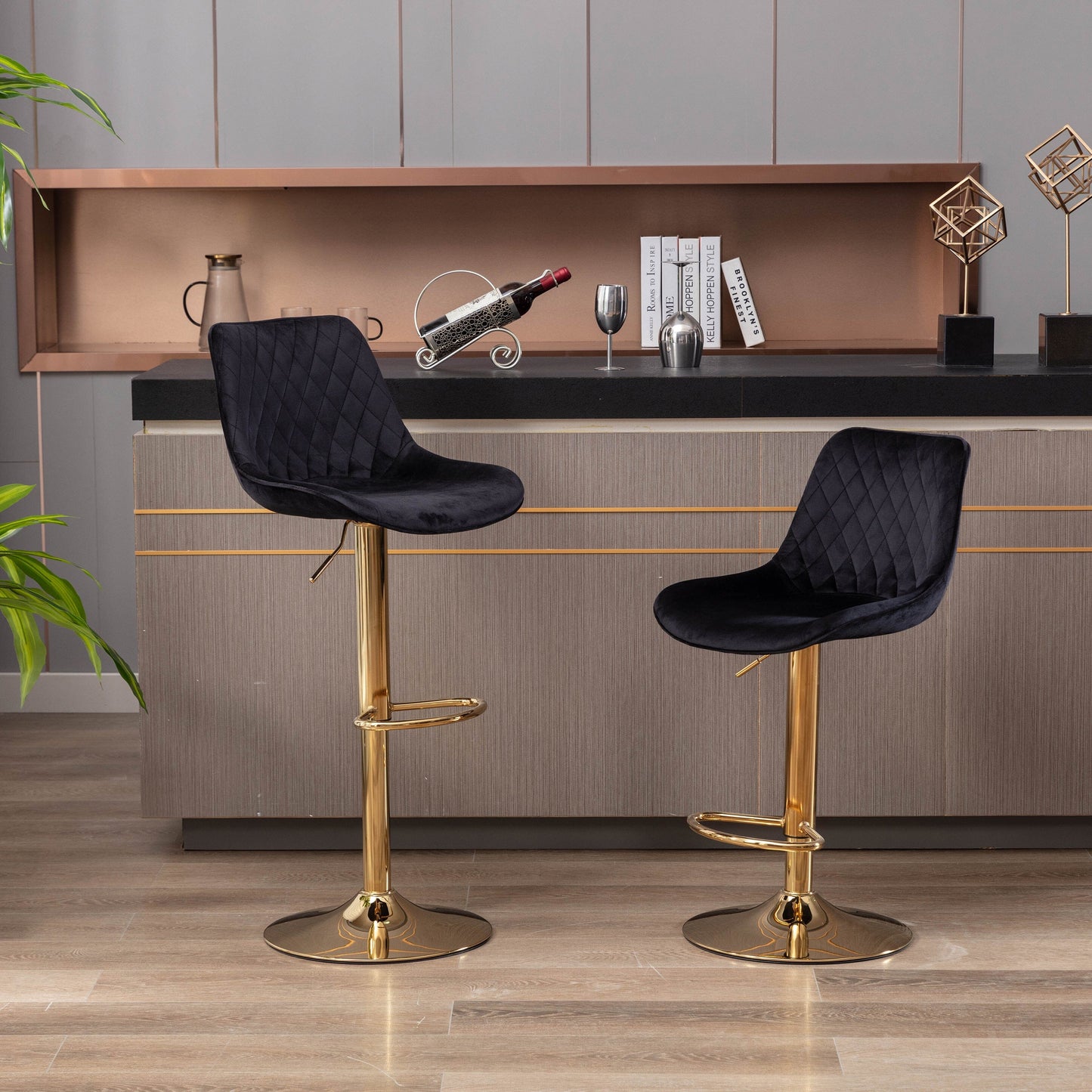 Jorja Black Velvet and Gold Gas Lift Bar Stool - decorstore