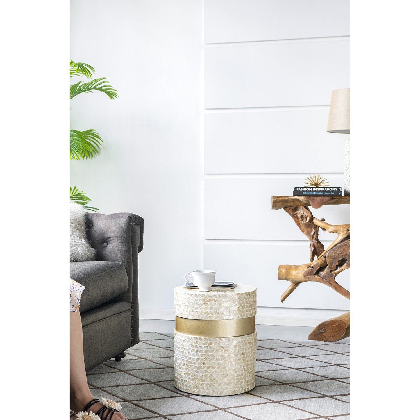 Mother of Pearl Baha Stool/Table - decorstore
