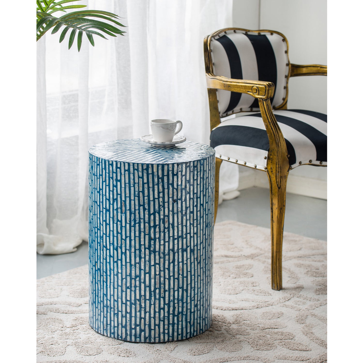 Mother of Pearl Stool Aqua - decorstore
