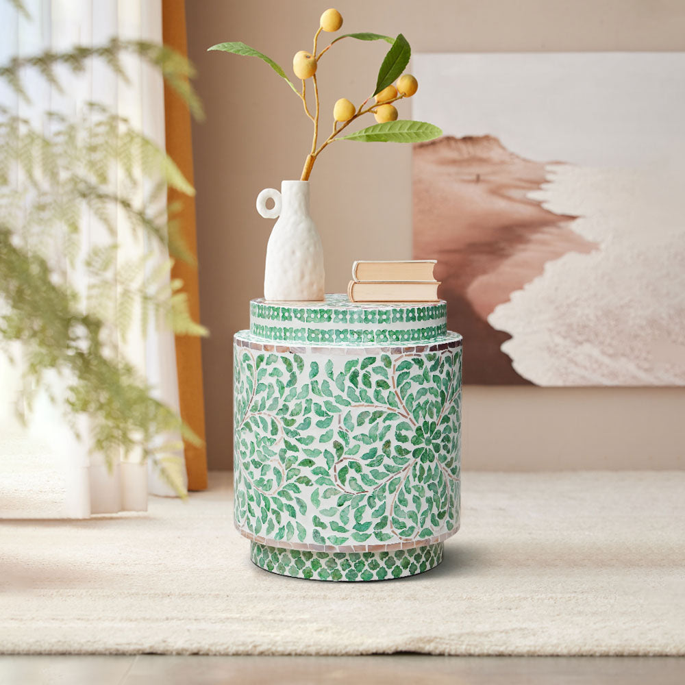 Mother of Pearl Belle Cylinder Turquoise Table/Stool - decorstore
