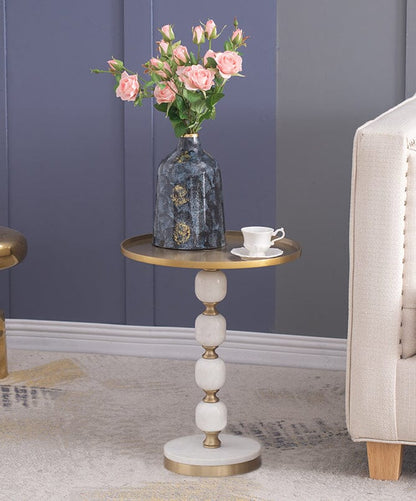 Marble and Aluminium Hand Made Side Table - decorstore