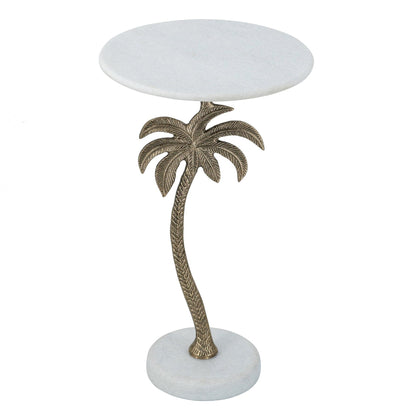 legant Side Table – Marble Top, Palm Carved Base - decorstore