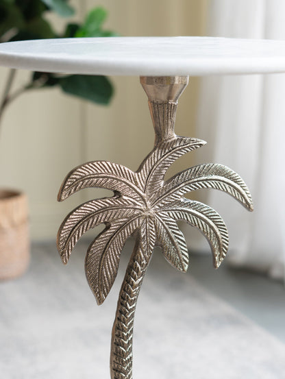 legant Side Table – Marble Top, Palm Carved Base - decorstore