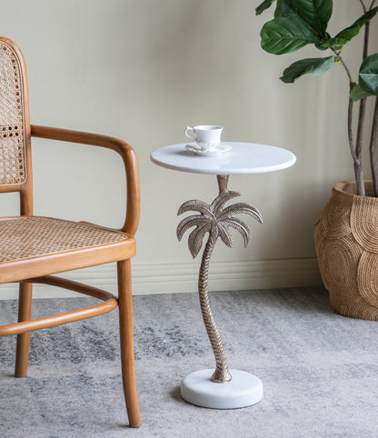 legant Side Table – Marble Top, Palm Carved Base - decorstore