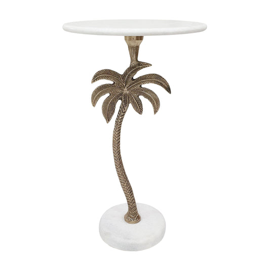 legant Side Table – Marble Top, Palm Carved Base - decorstore
