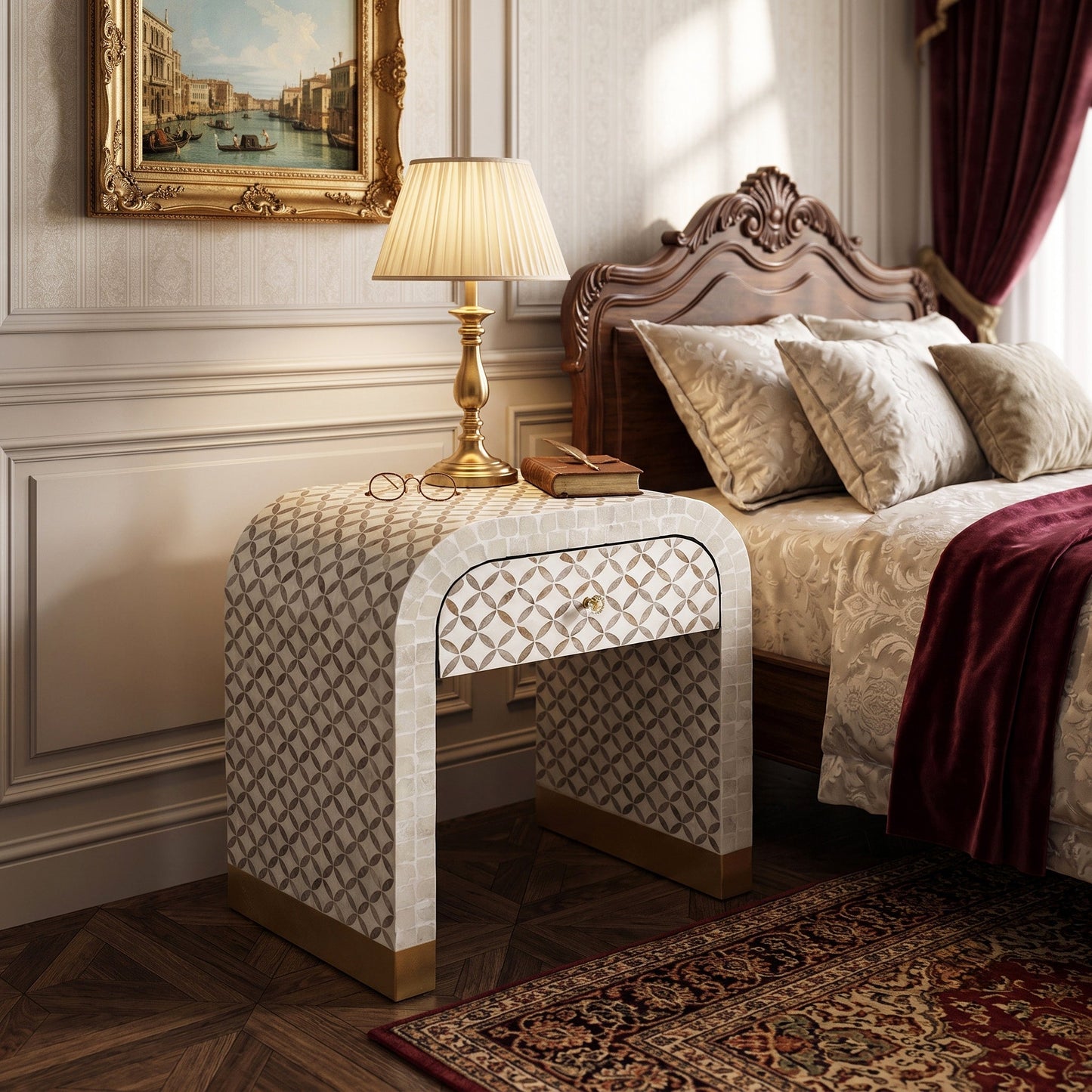Eclipse Mother of Pearl Hand Inlay Bedside Table