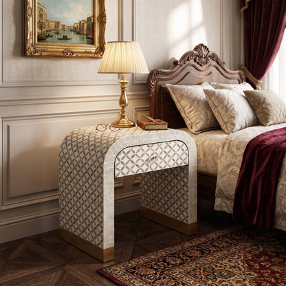 Eclipse Mother of Pearl Hand Inlay Bedside Table