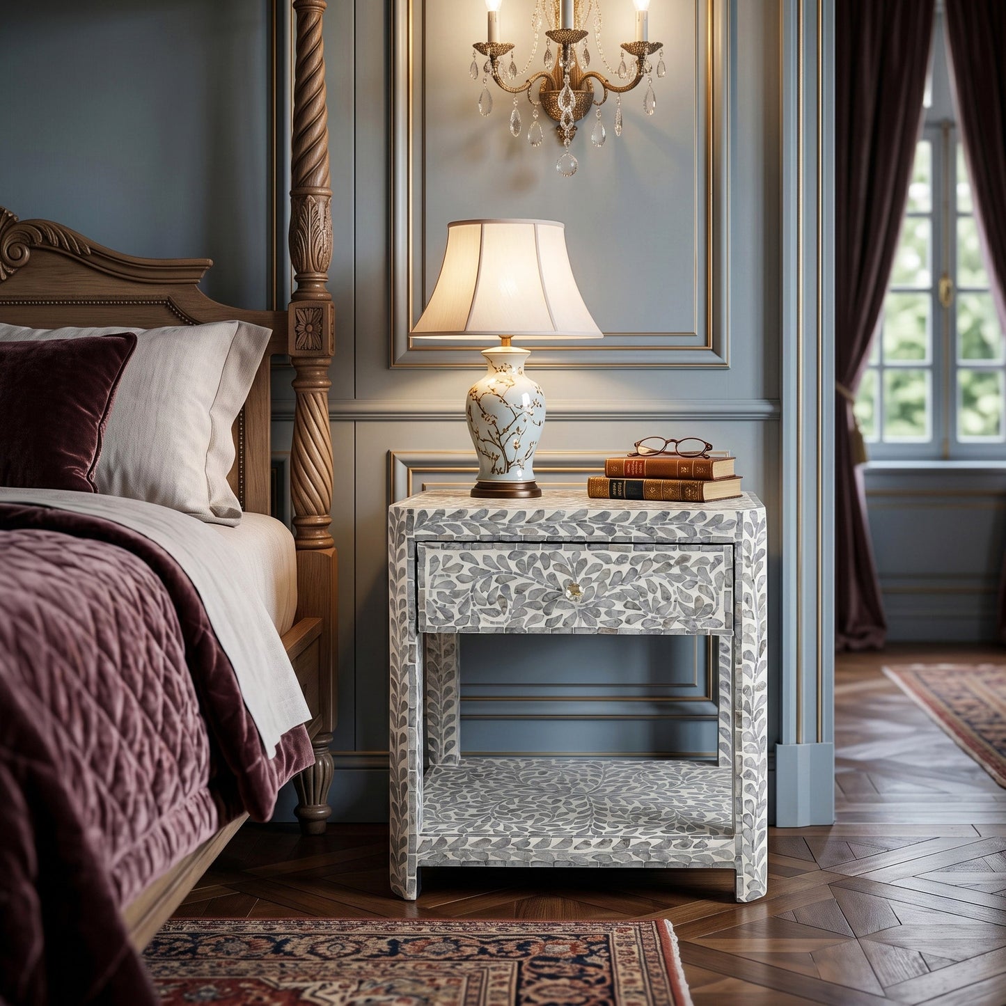 Pearl Floral Mother of Pearl Bedside Table