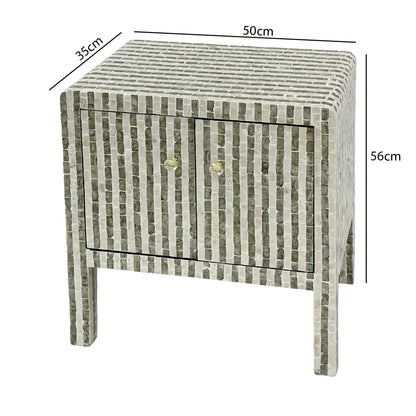 Curved Hand Inlay Mother Of Pearl Bedside Table
