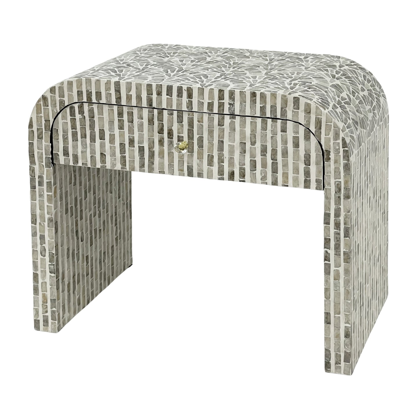 Curved Mosaic Hand Inlay Mother of Pearl Bedside Table