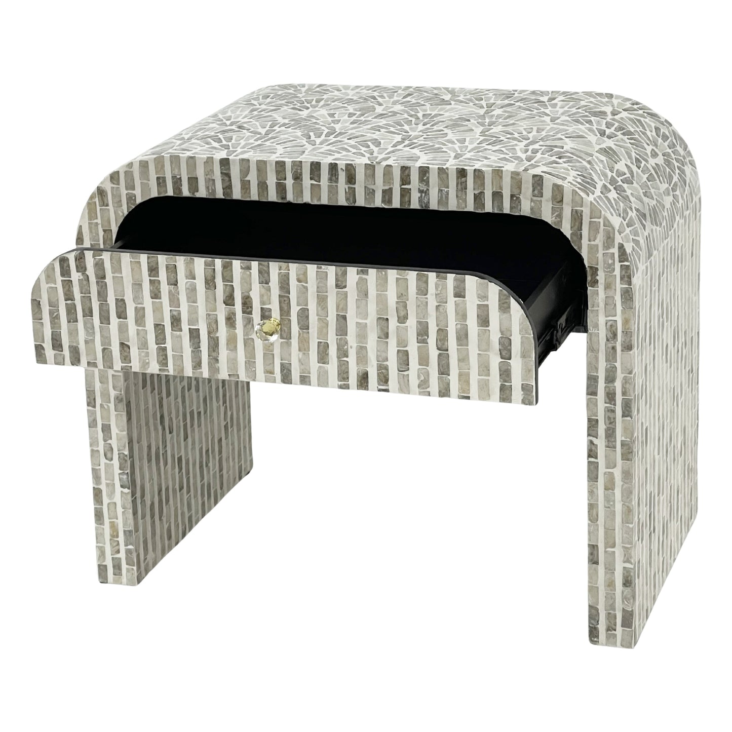 Curved Mosaic Hand Inlay Mother of Pearl Bedside Table