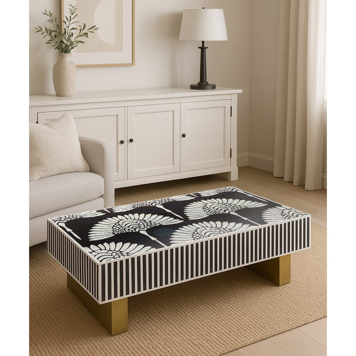 Mother of Pearl Hand Inlay Royal Lotus Coffee Table - decorstore