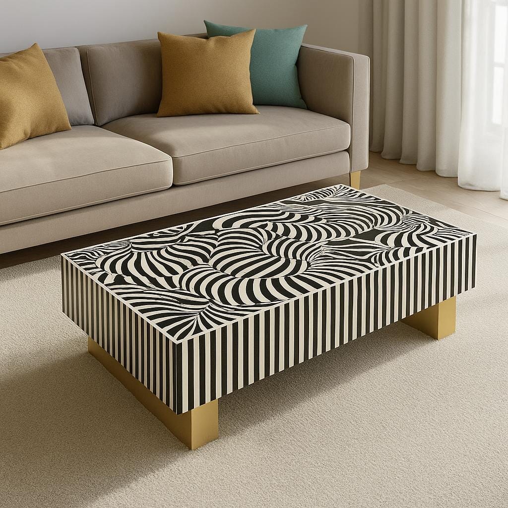 Mother of Pearl Hand Inlay Obsidian Swirl Coffee Table - decorstore