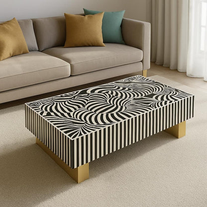 Mother of Pearl Hand Inlay Obsidian Swirl Coffee Table - decorstore