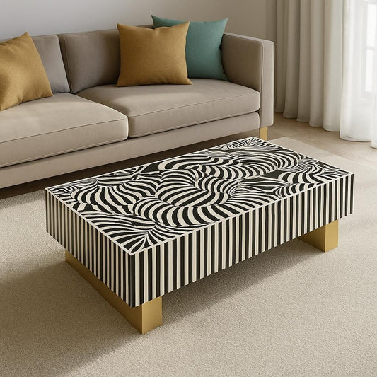 Mother of Pearl Hand Inlay Obsidian Swirl Coffee Table - decorstore