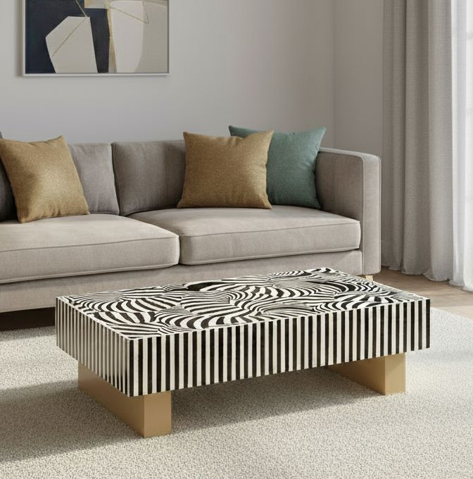 Mother of Pearl Hand Inlay Obsidian Swirl Coffee Table - decorstore