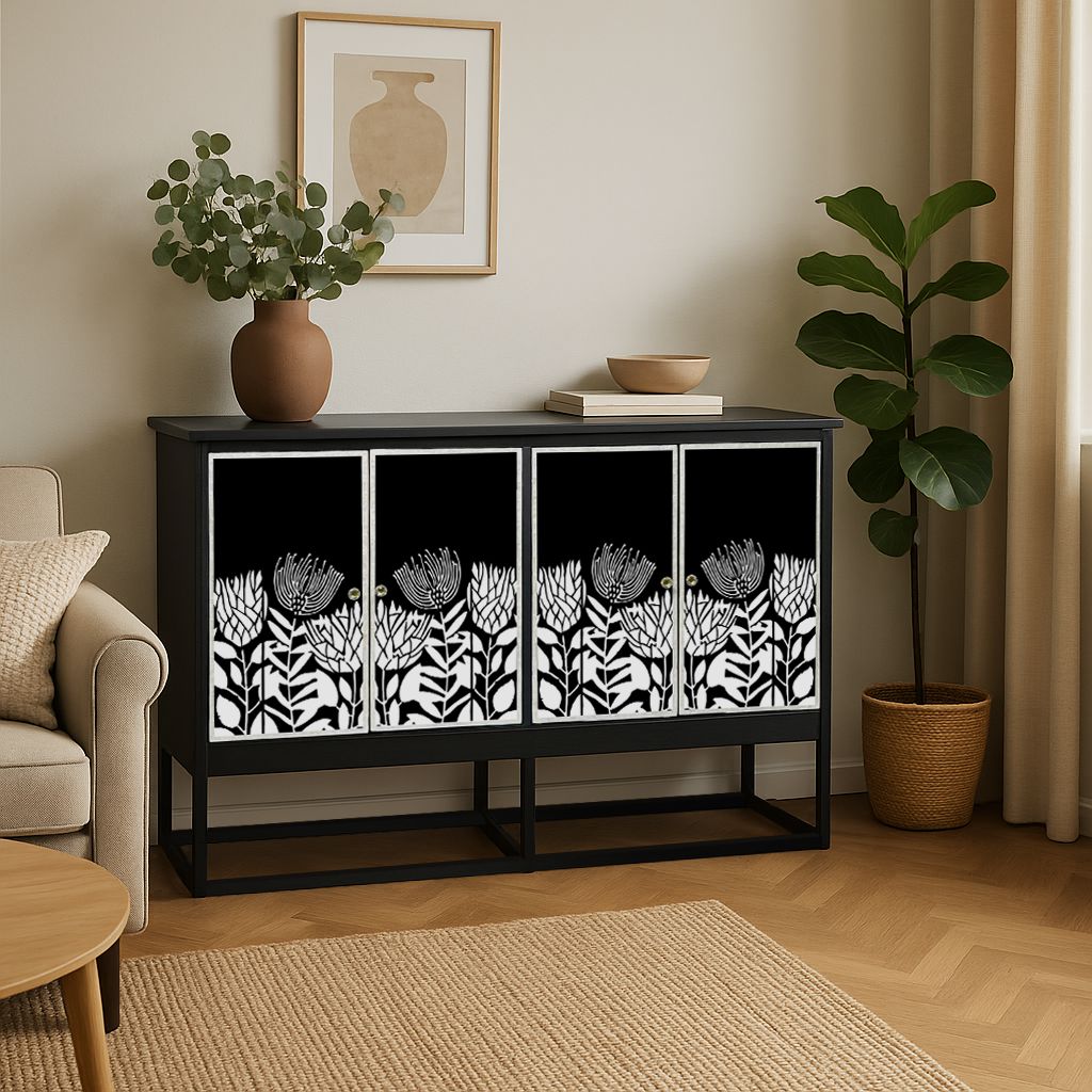 Mother of Pearl Hand Inlay Midnight Flora Sideboard - decorstore