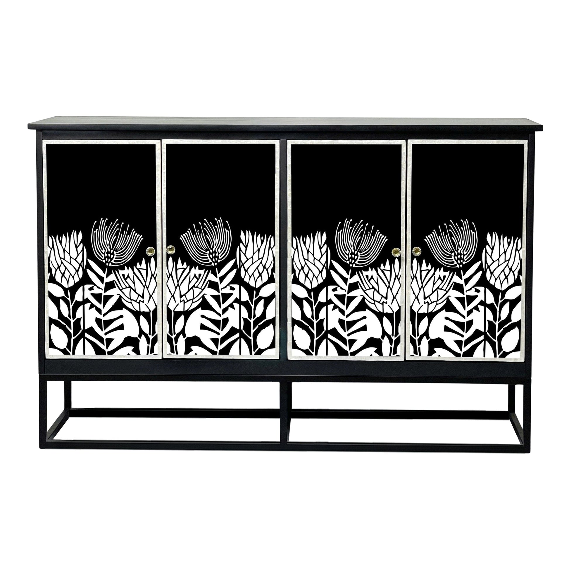 Mother of Pearl Hand Inlay Midnight Flora Sideboard - decorstore