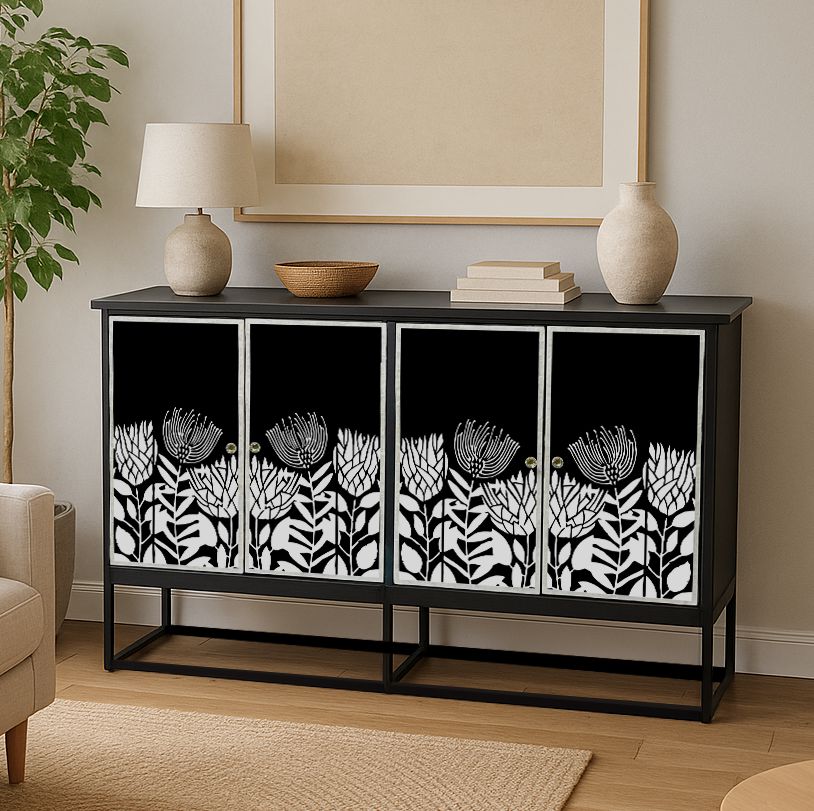 Mother of Pearl Hand Inlay Midnight Flora Sideboard - decorstore
