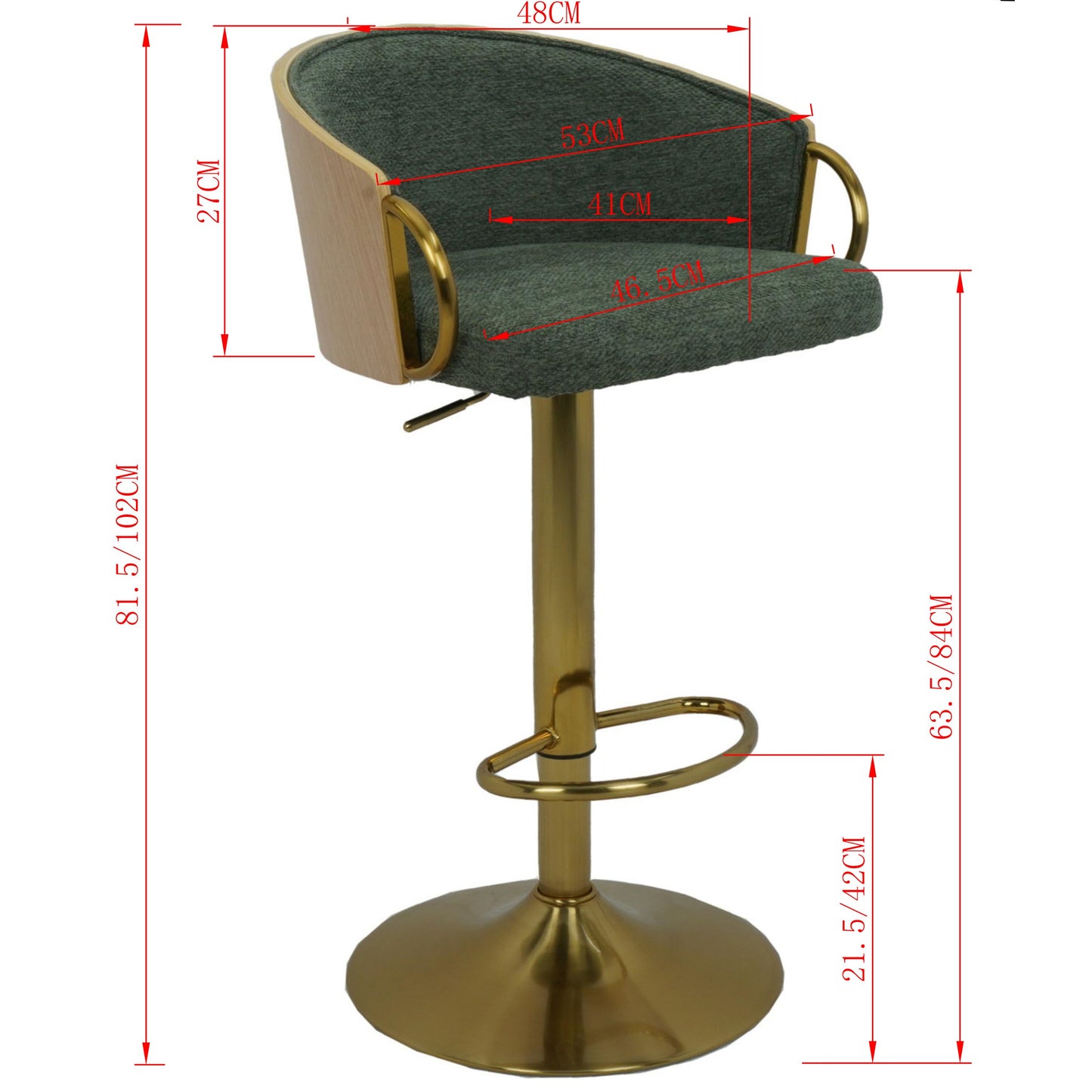 Luxury Green/Gold Accent Bar Stool