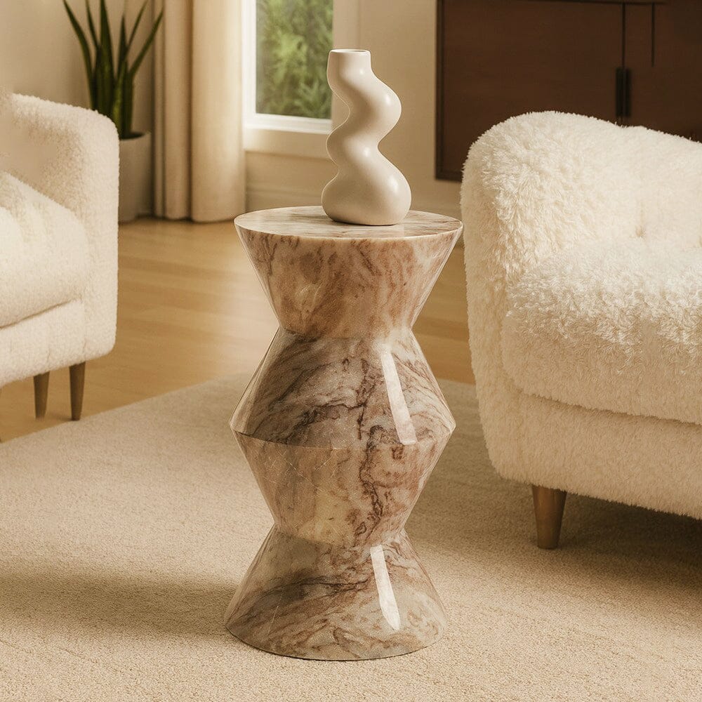 Toffee Vein Solid Marble Side Table - decorstore