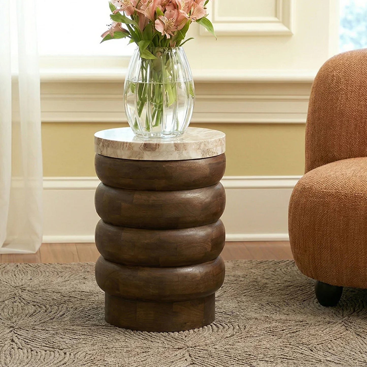 Marble Hardwood Stacking Table