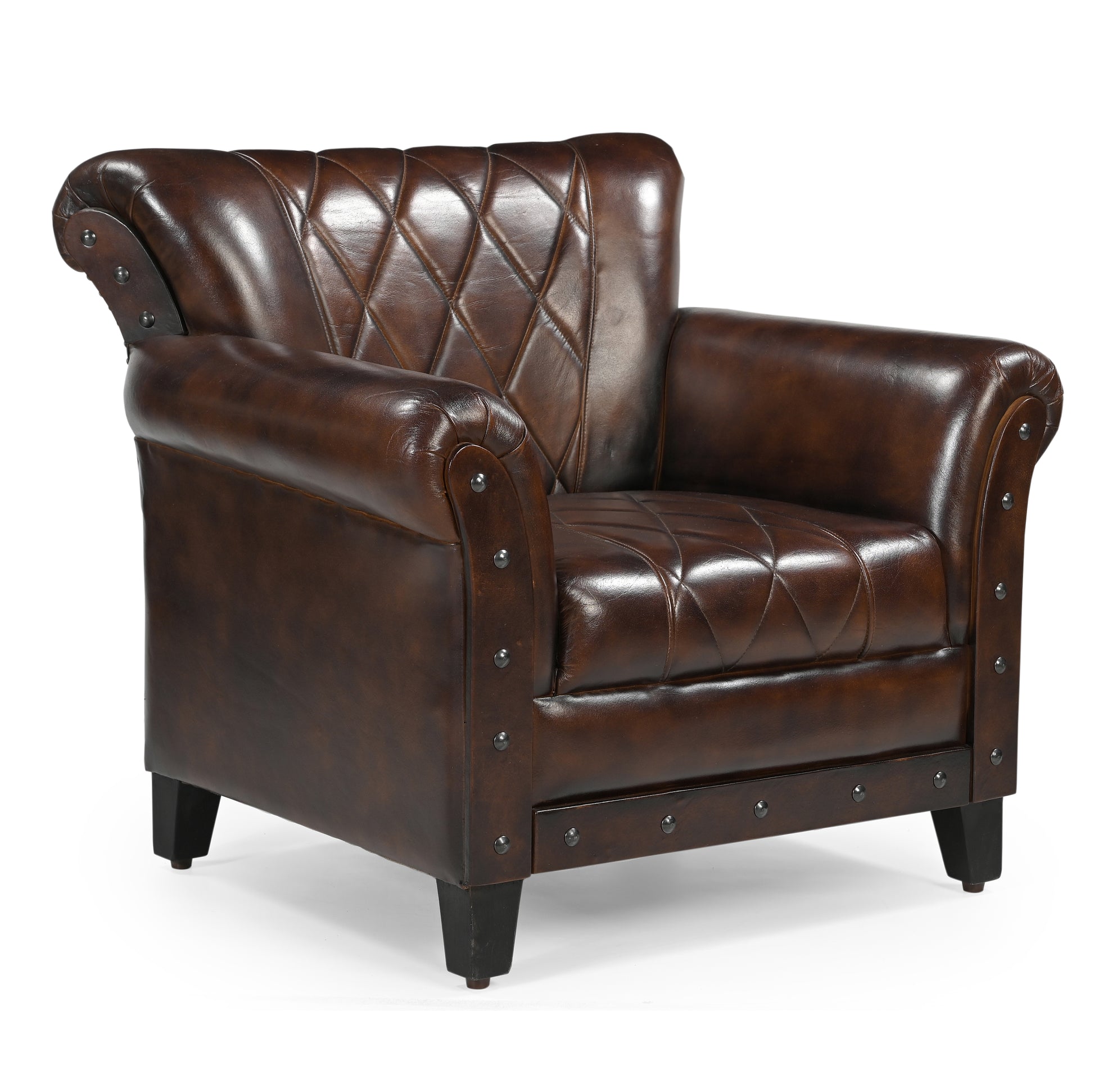 Criss Cross Chocolate Leather Arm Chair - decorstore