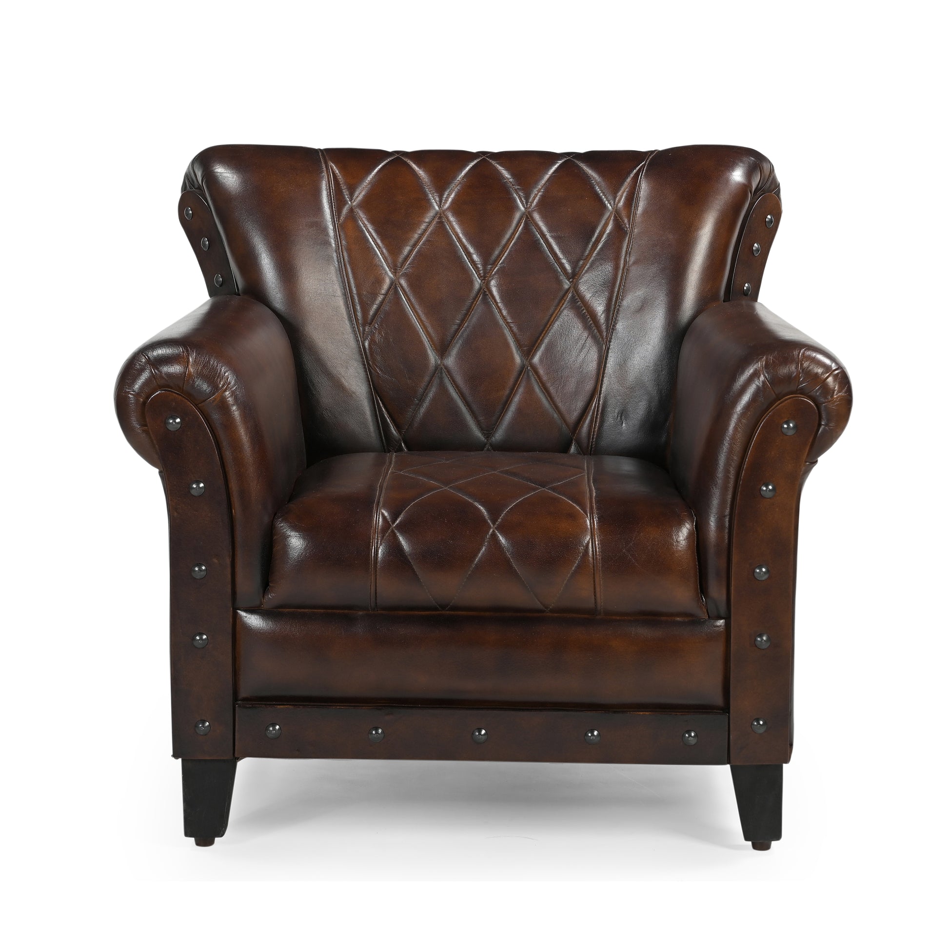 Criss Cross Chocolate Leather Arm Chair - decorstore