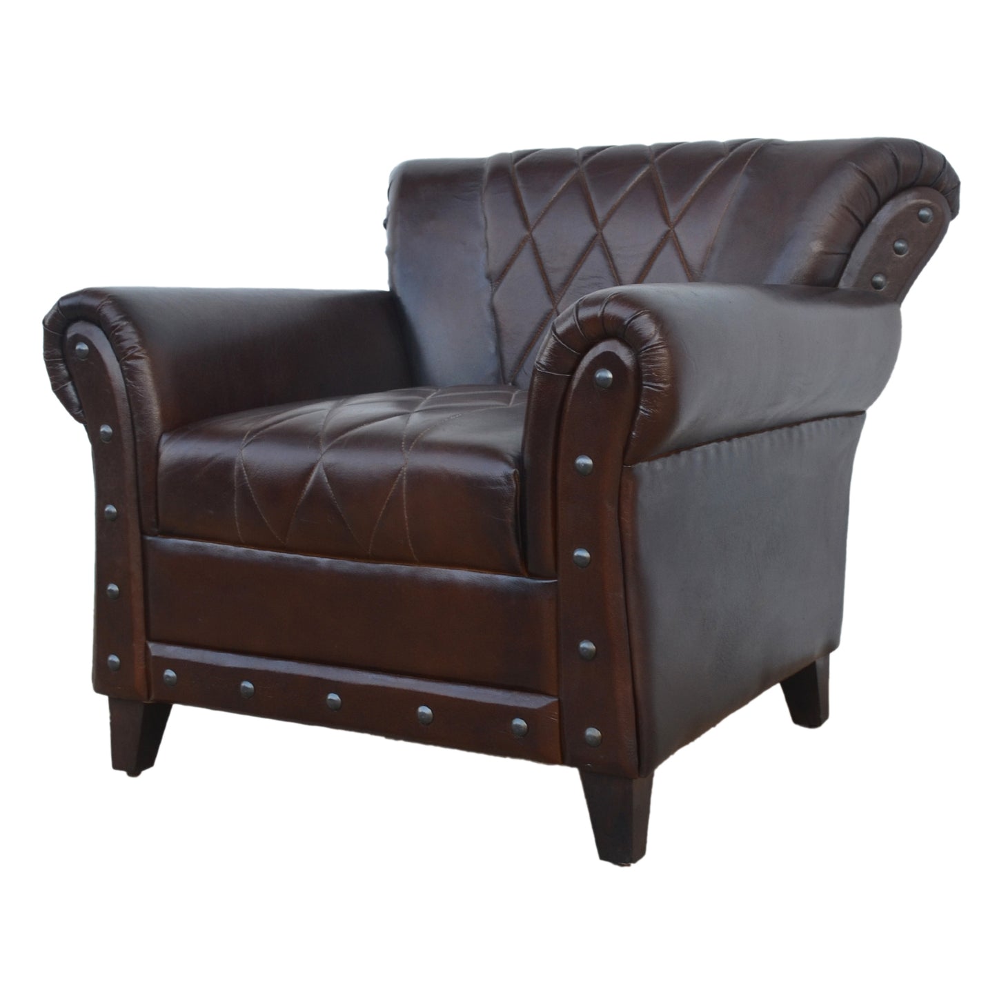 Criss Cross Chocolate Leather Arm Chair - decorstore