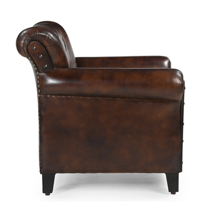 Criss Cross Chocolate Leather Arm Chair - decorstore